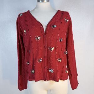 Red Cardigan Sweater Hearts READ